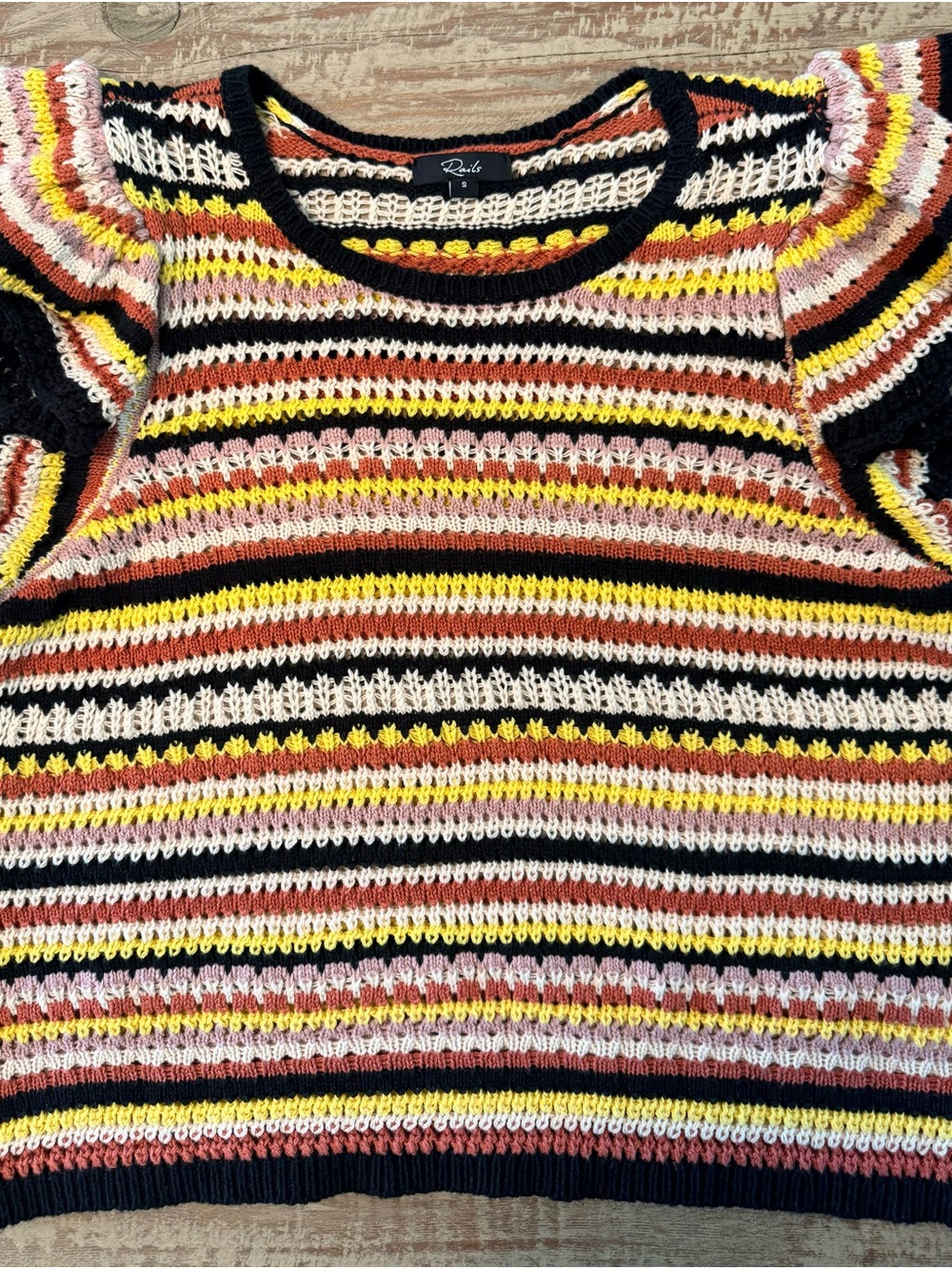 Rails Sonora Stripe Crochet Knit Ruffle Sleeve Top S